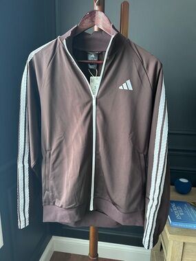 ADIDAS Women’s Brown Track Jacket with White Stripes -S